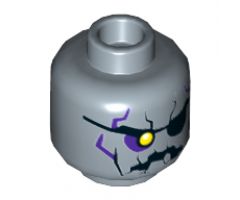 Minifigure, Head Alien with Yellow Right Eye, Eyepatch, Jagged Rock Mouth and Stone Cracks Pattern - Hollow Stud