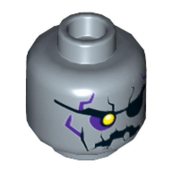 Minifigure, Head Alien with Yellow Right Eye, Eyepatch, Jagged Rock Mouth and Stone Cracks Pattern - Hollow Stud