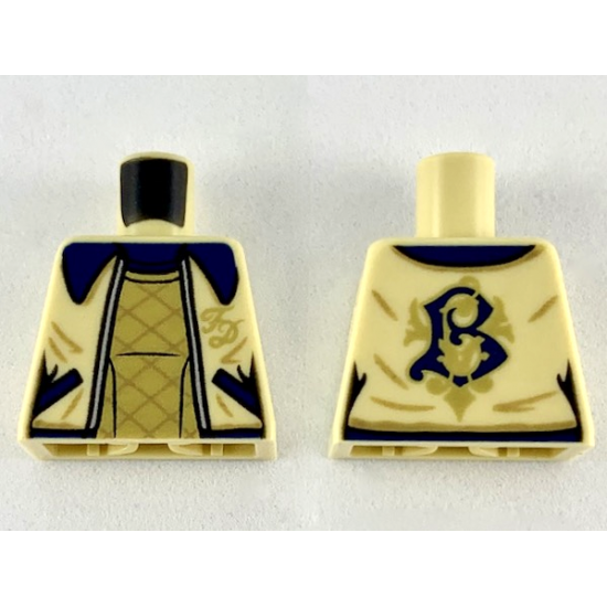 Torso Female Jacket with Dark Blue Collar, Gold 'FD' and Shirt Diagonal Stripes Pattern