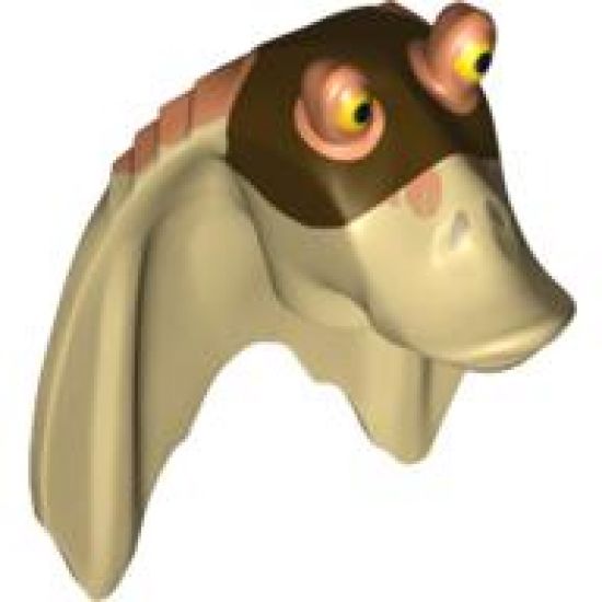 Minifigure, Head, Modified SW Gungan Flat Eyes with Nougat Top and Dark Brown Mask Pattern
