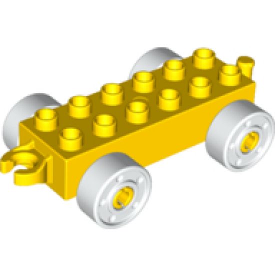 Duplo, Vehicle Car Base 2 x 6 with White Wheels with Fake Bolts and Open Hitch End