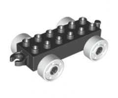 Duplo, Vehicle Car Base 2 x 6 with White Wheels with Fake Bolts and Open Hitch End