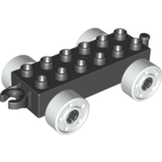 Duplo, Vehicle Car Base 2 x 6 with White Wheels with Fake Bolts and Open Hitch End