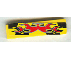 Tile 1 x 4 with Red Flames on Black and Yellow Pattern (Sticker) - Set 8644