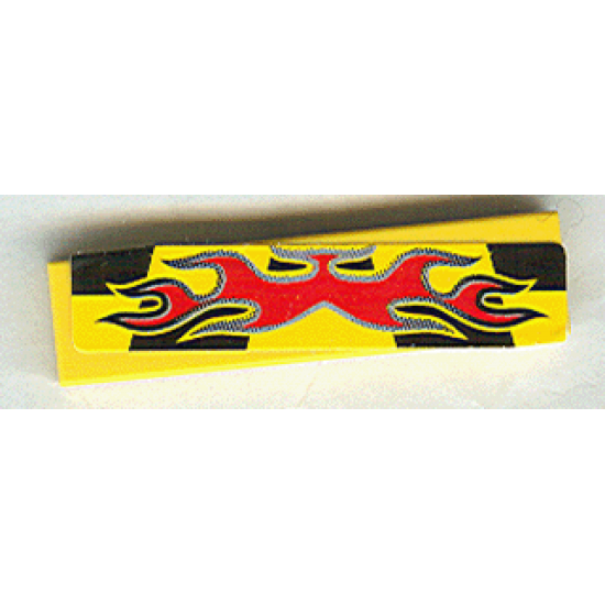 Tile 1 x 4 with Red Flames on Black and Yellow Pattern (Sticker) - Set 8644