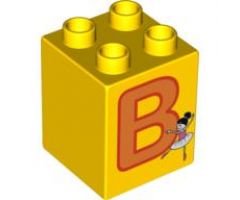 Duplo, Brick 2 x 2 x 2 with Letter B and Ballerina Pattern