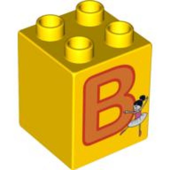 Duplo, Brick 2 x 2 x 2 with Letter B and Ballerina Pattern