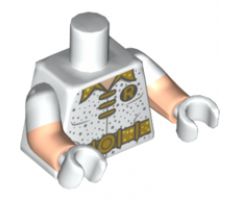 Torso Batman 'R' Symbol, 3 Gold Clasps and Collar and Belt and Silver Dots Pattern / Light Nougat Arms with White Short Sleeves Pattern / White Hands