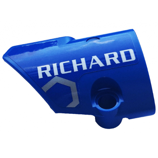 Technic, Panel Fairing # 1 Small Smooth Short, Side A with White 'RICHARD' and Silver Race Pattern (Sticker) - Set 42123