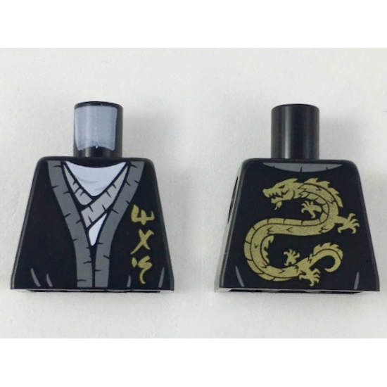 Torso Robe with Dark Bluish Gray Hem, Gold Ninjago Logogram 'MAS', Light Bluish Gray Tunic Pattern