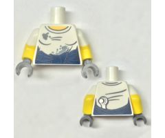 Torso Female T-Shirt with Oil Stains, Dark Blue Sash, Ratchet Tucked in Back Pattern / Yellow Arms with White Short Sleeves / Dark Bluish Gray Hands