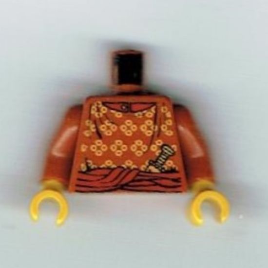 Torso Adventurers Orient Yellow Spots, Sash, Knife, Collar Pattern / Dark Orange Arms / Yellow Hands