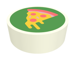 Tile, Round 1 x 1 with Yellow Pizza Slice with Coral Crust and Pepperoni on Bright Green Background Pattern