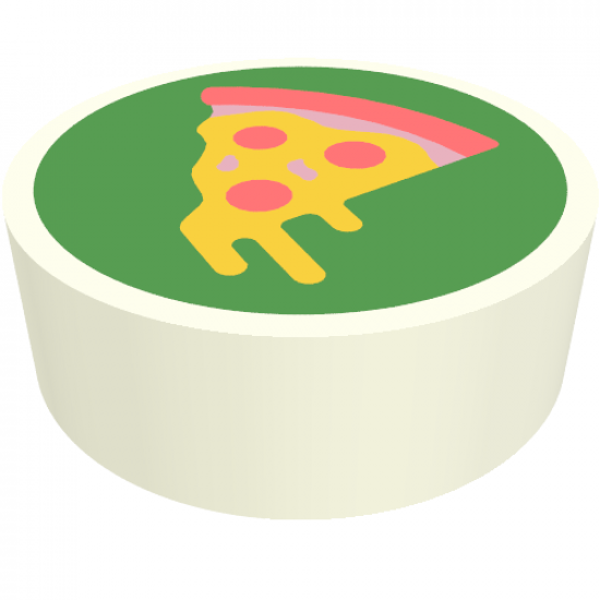 Tile, Round 1 x 1 with Yellow Pizza Slice with Coral Crust and Pepperoni on Bright Green Background Pattern