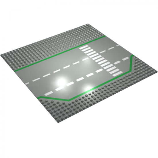 Baseplate, Road 32 x 32 3 Lane with Green Lines, White Dashed Lines, and Crosswalk Pattern
