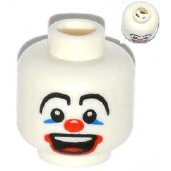 Minifigure, Head Large Drawn Eyebrows, Blue Eye Make-up, Big Red Nose and Large Red Mouth Pattern (Clown) - Blocked Open Stud