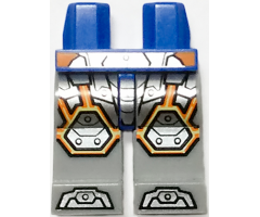 Hips and Light Bluish Gray Legs with Silver Armor and Orange and Yellow Circuitry, Silver Hexagonal Knee Pads and Silver Boots Pattern