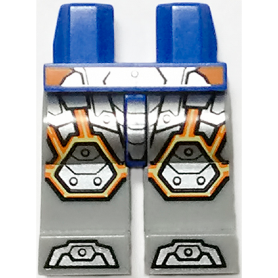 Hips and Light Bluish Gray Legs with Silver Armor and Orange and Yellow Circuitry, Silver Hexagonal Knee Pads and Silver Boots Pattern