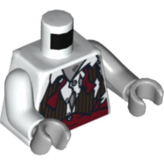 Torso Torn Shirt and Vest with Red Waist Band Pattern (Zombie Groom) / Light Bluish Gray Arm Left / White Arm Right / Light Bluish Gray Hands