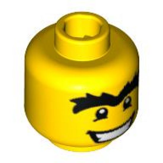 Minifigure, Head Male Black Eyes with White Pupils, Unibrow and Wide Mouth Pattern - Blocked Open Stud