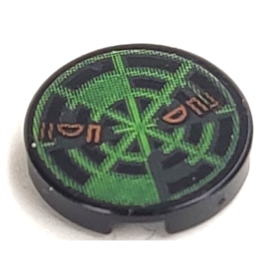 Tile, Round 2 x 2 with Neon Green Radar Type 8 Pattern (Sticker) - Set 7697