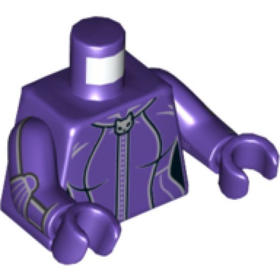 Torso Female Outline with Silver Stripes, Cat Zipper and Spine Armor Pattern / Dark Purple Arms with Silver Stripes and Elbow Pads / Dark Purple Hands