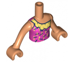 Mini Doll, Torso Friends Girl Dark Pink Swimsuit Top with Bright Light Yellow and Black Ruffle Pattern, Nougat Arms with Hands