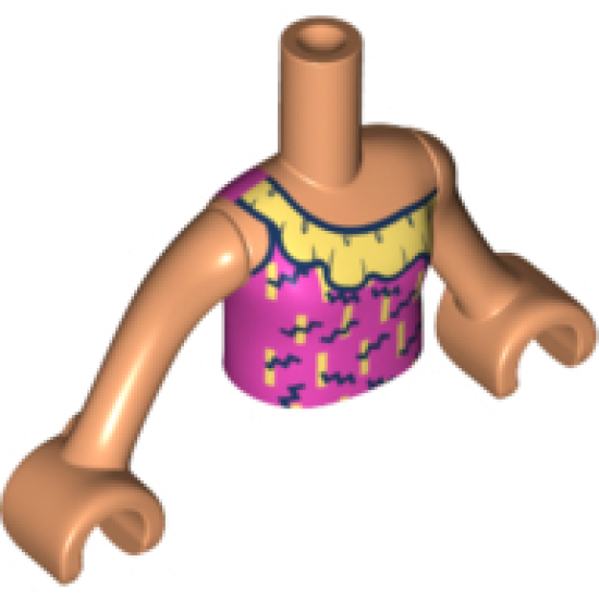 Mini Doll, Torso Friends Girl Dark Pink Swimsuit Top with Bright Light Yellow and Black Ruffle Pattern, Nougat Arms with Hands