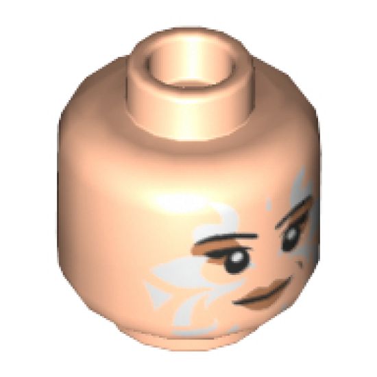 Minifigure, Head Dual Sided Female, Peach Lips, White Tribal Tattoos, Smile / Red Tribal Tattoos, Angry Pattern (SW Naare) - Hollow Stud