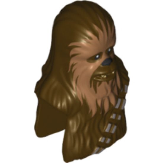 Minifigure, Head, Modified SW Wookiee, Chewbacca with Dark Tan Face Fur and Teeth Pattern