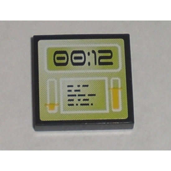Tile 2 x 2 with Lime Computer Screen with '00:12' Pattern (Sticker) - Set 8971