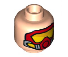 Minifigure, Head Dual Sided Male Black Eye Mask with Eye Holes, Open Mouth / Red Scuba Mask with Orange Goggles Pattern (Robin) - Hollow Stud