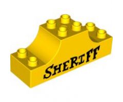 Duplo, Brick 2 x 6 x 2 Curved Ends with 'SHERIFF' Pattern