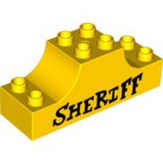 Duplo, Brick 2 x 6 x 2 Curved Ends with 'SHERIFF' Pattern