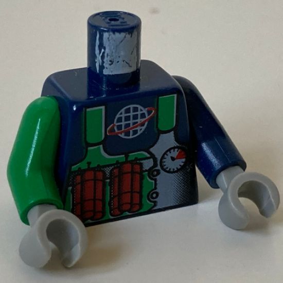 Torso Alpha Team Logo Green Vest, Dynamite Pattern / Dark Blue Arm Left / Green Arm Right / Light Gray Hands