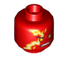 Minifigure, Head Bright Light Orange Eyes with Yellow and White Spinjitzu Burst Flames Pattern (Kai) - Hollow Stud