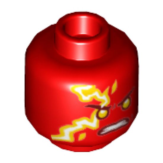 Minifigure, Head Bright Light Orange Eyes with Yellow and White Spinjitzu Burst Flames Pattern (Kai) - Hollow Stud