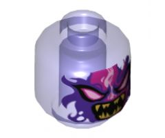 Minifigure, Head Alien, Dark Purple and Magenta Flame/Energy, White Eyes, Open Mouth with Sharp Gold Teeth Pattern - Hollow Stud