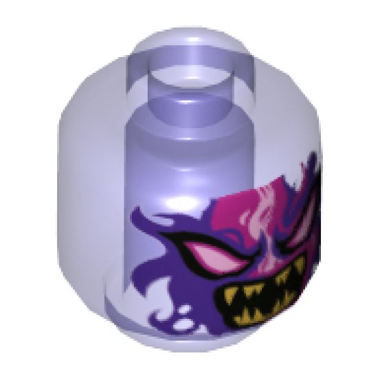 Minifigure, Head Alien, Dark Purple and Magenta Flame/Energy, White Eyes, Open Mouth with Sharp Gold Teeth Pattern - Hollow Stud