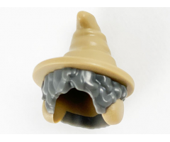 Minifigure, Hair Combo, Hat with Hair, Short Bushy with Dark Tan Pointed Hat, Brim and Ear Muffs Pattern