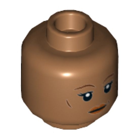 Minifigure, Head Dual Sided Female Reddish Brown Eyebrows, Neutral / Fierce with Goggles Pattern - Hollow Stud