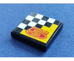 Tile 2 x 2 with Red Number 5 on Yellow and Checkered Background Pattern (Sticker) - Set 8225