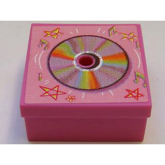 Container Box 3.5 x 3.5 x 1.3 with Hinged Lid with CD and Stars Pattern (Sticker) - Set 3142