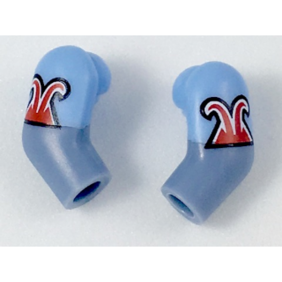 Arm, (Matching Left and Right) Pair with Bright Light Blue Short Sleeves with Red Trim Pattern