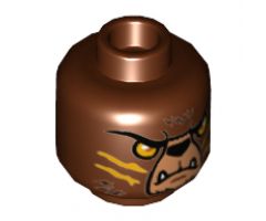 Minifigure, Head Alien Chima Bear with Black Nose, Orange Eyes, Medium Nougat and Orange Slash Marks Pattern (Bladvic) - Hollow Stud