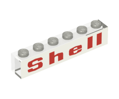 Brick 1 x 6 without Bottom Tubes with Red 'Shell' on White Background Pattern