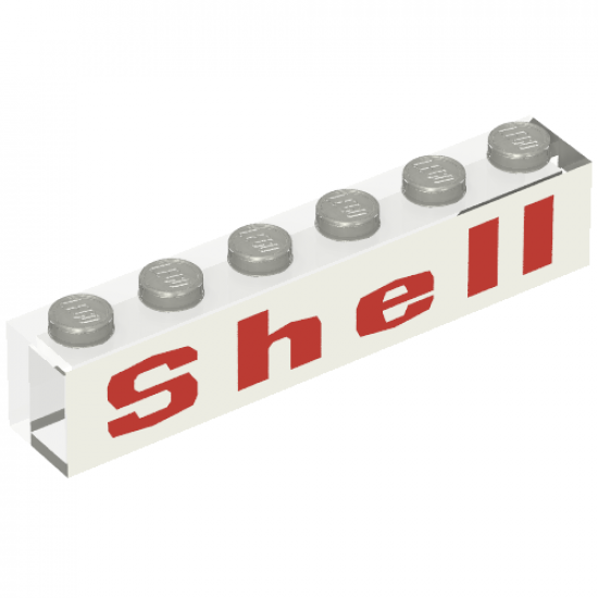 Brick 1 x 6 without Bottom Tubes with Red 'Shell' on White Background Pattern