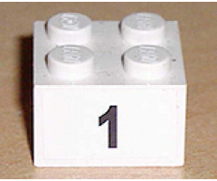 Brick 2 x 2 with Black '1' Narrow Font Pattern (Sticker) - Set 8389