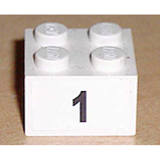 Brick 2 x 2 with Black '1' Narrow Font Pattern (Sticker) - Set 8389