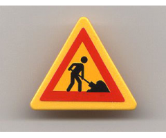 Road Sign 2 x 2 Triangle with Clip with Worker and 1 Pile Pattern (Sticker) - Set 7905